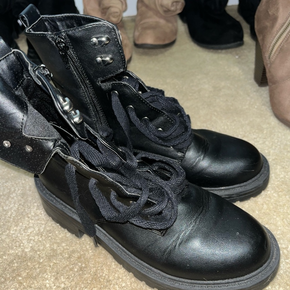Madden Girl Black Combat Boots with Lace-Up Design